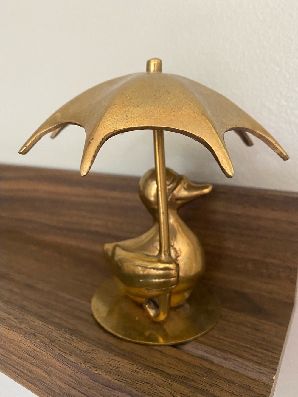 Vintage Brass Duck With Umbrella